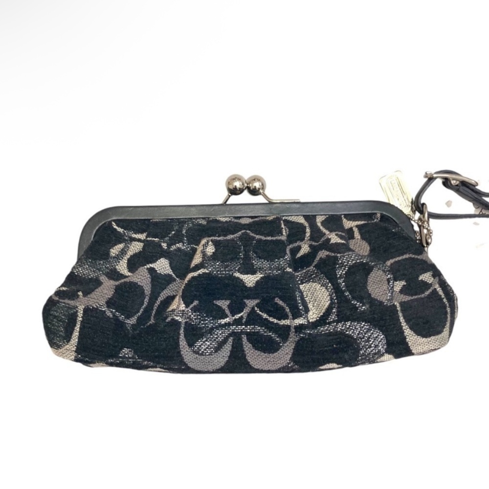 Coach vintage y2k silver black optic rare kiss lock clutch wristlet bag #3584 - Picture 3 of 6